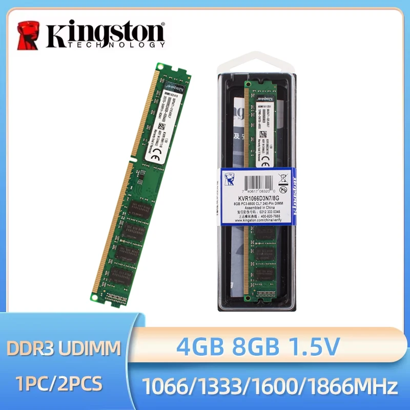 1 peça/2 peças kingston ram ddr3 4gb 8gb 1066mhz 1333mhz 1600mhz 1866mhz para desktop ram udimm não-ecc