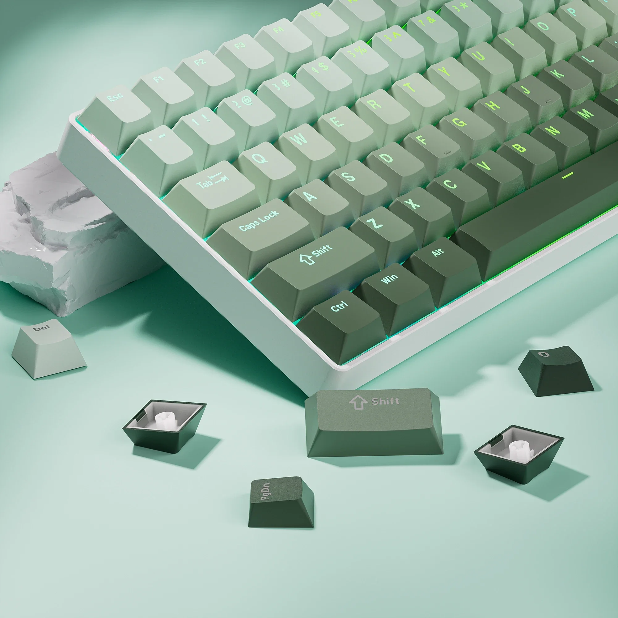 Mais de 132 teclas, gradiente verde, PBT, impressão dupla, com efeito de brilho, teclas retroiluminadas para teclado mecânico Gamer Gateron Cherry MX