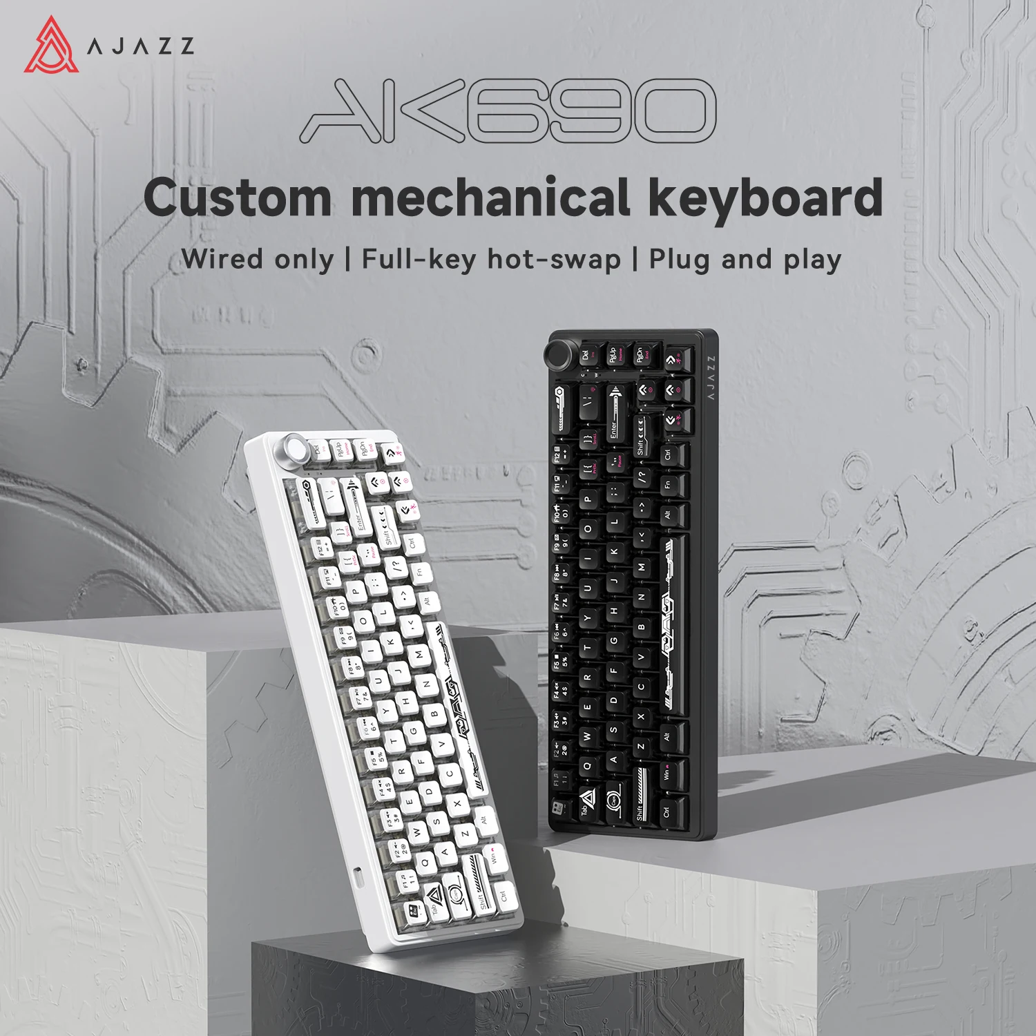 Teclado Mecânico AJAZZ AK690 65% com Fio USB Plug and Play, Hot-Swap de Teclas Completas, Iluminação Mista, 68 Teclas, Teclado Gamer para Laptop e PC Teclado Mecânico AJAZZ AK690 65% com Fio USB Plug and Play, Hot-Swap de Teclas Completas, Iluminação Mista, 68 Teclas, Teclado Gamer para Laptop e PC