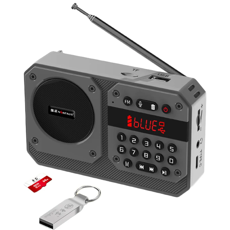 Mini rádio fm portátil receptor de rádios de alta sensibilidade sem fio alta fidelidade bluetooth alto-falante com microfone suporte gravação tf usb play