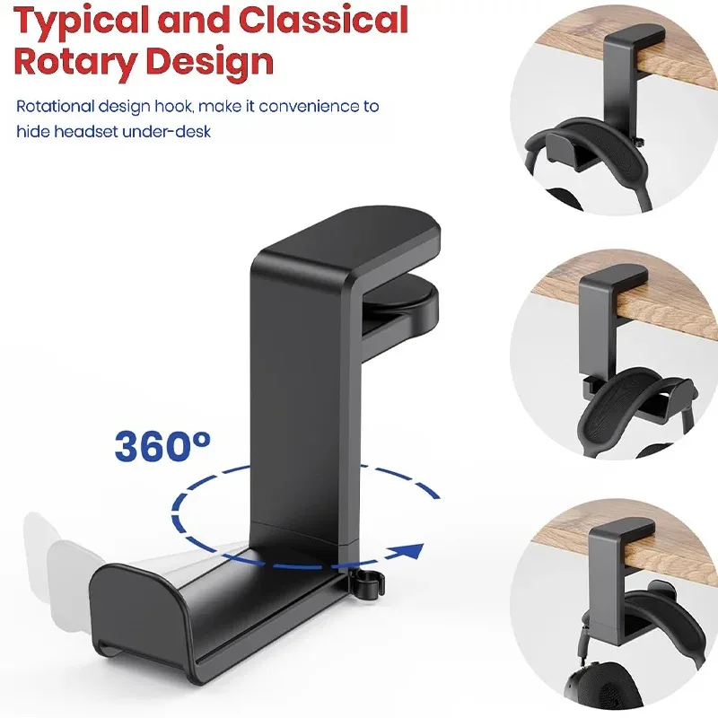 Sem perfuração clipe de mesa gancho suporte de fone de ouvido rotação de 360 graus suporte de armazenamento diversos pendurado Sem perfuração clipe de mesa gancho suporte de fone de ouvido rotação de 360 graus suporte de armazenamento diversos pendurado