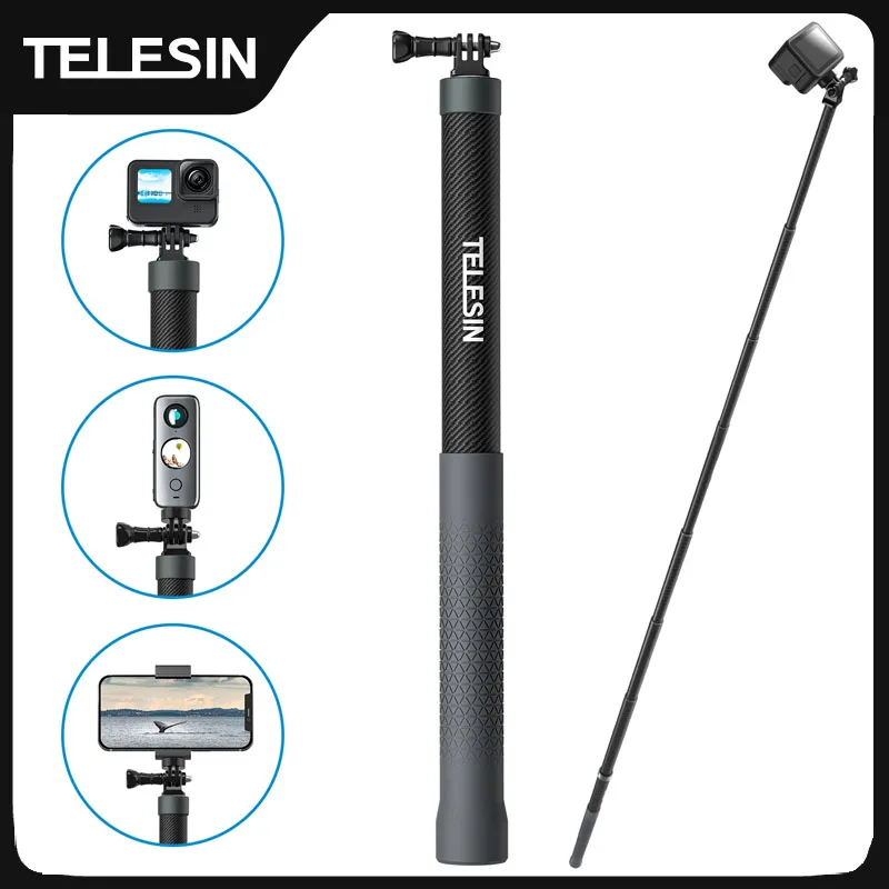 Telesin 1.2m 3m fibra de carbono selfie vara monopé extensível com 1/4 parafuso para gopro insta360 osmo ação dji câmera ação Telesin 1.2m 3m fibra de carbono selfie vara monopé extensível com 1/4 parafuso para gopro insta360 osmo ação dji câmera ação