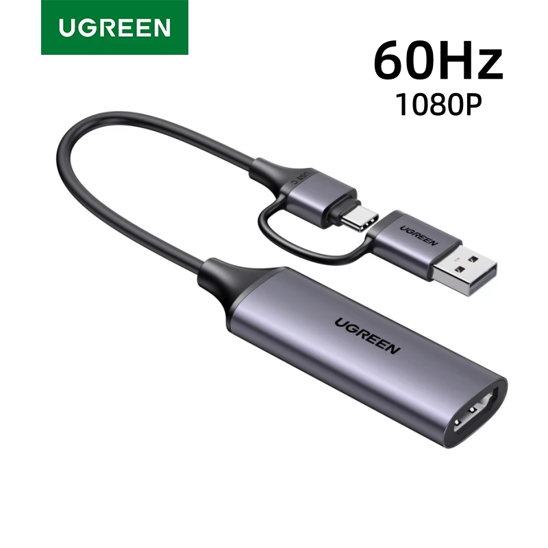 Placa de captura de vídeo UGREEN HDMI 1080P @ 60Hz HDMI para USB Tipo C Caixa de captura de vídeo para PC Câmera de computador Gravação de transmissão ao vivo