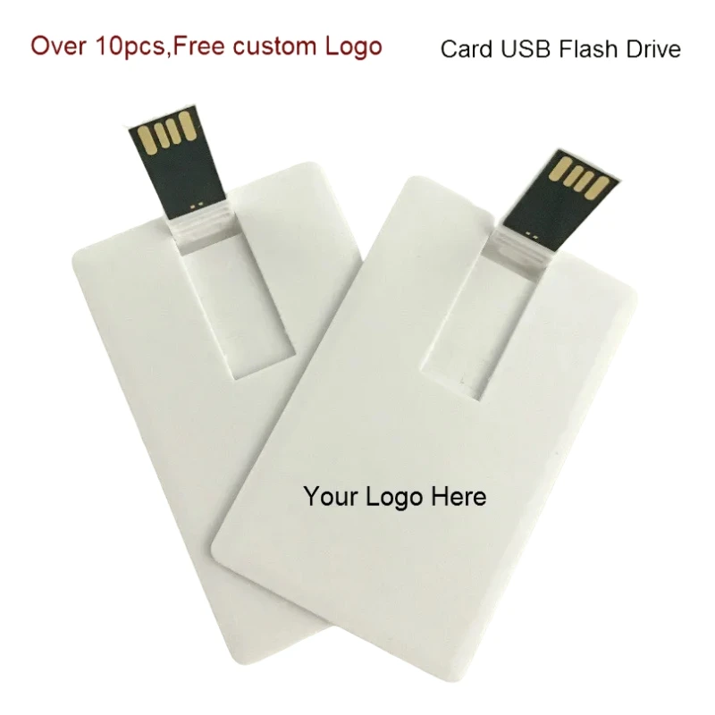(Mais de 10 unidades com logotipo grátis) Capacidade 100% 4GB 8GB 16GB 32GB Pen drive USB em formato de cartão de crédito com logotipo personalizado, alta qualidade, criativo.