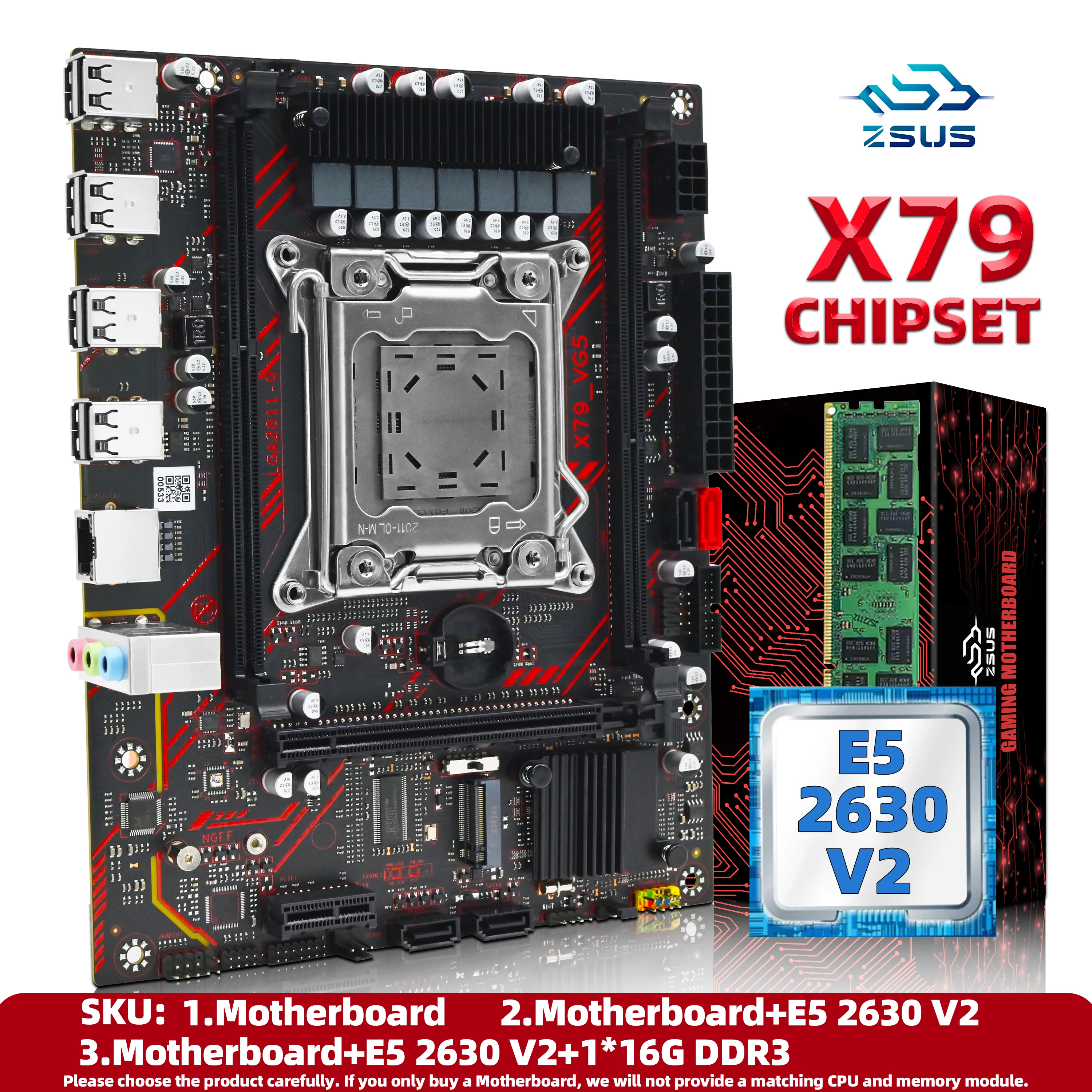 Zsus x79 conjunto de placa-mãe com intel lga2011 xeon e5 2630 v2 cpu ddr3 1*16gb ecc memória ram suporte m.2 nvme slot Zsus x79 conjunto de placa-mãe com intel lga2011 xeon e5 2630 v2 cpu ddr3 1*16gb ecc memória ram suporte m.2 nvme slot