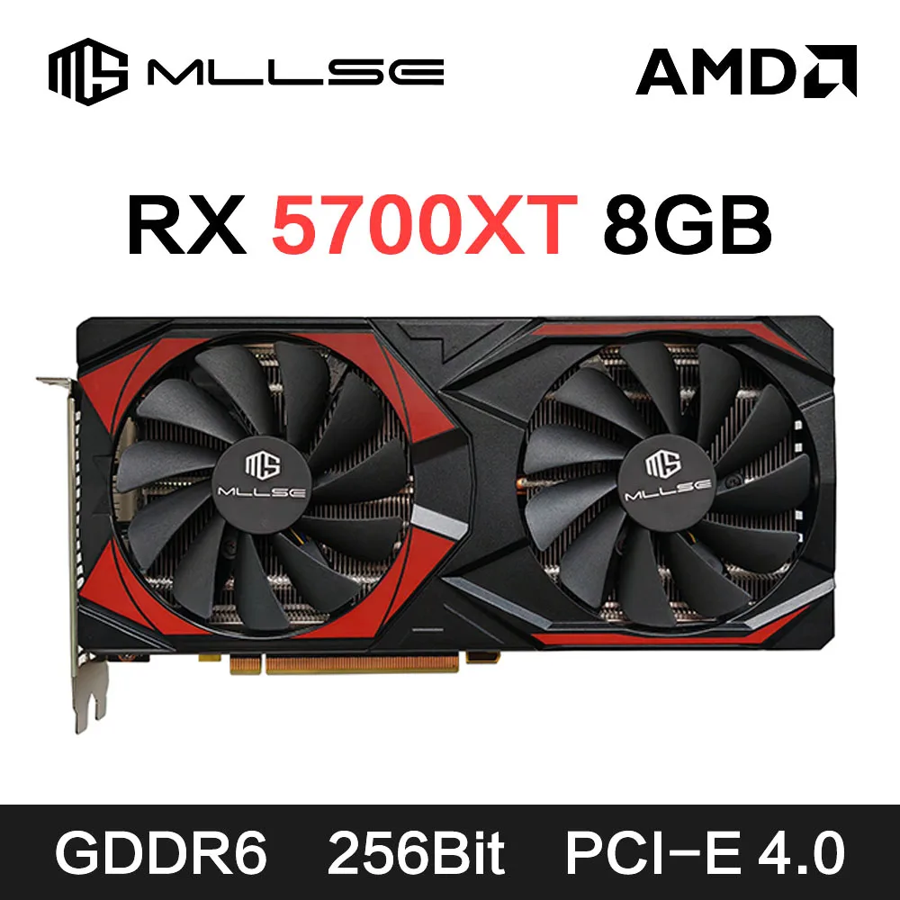 Mllse amd rx5700 xt 8gb placa gráfica gddr6 256bit pci-e 4.0x16 6 + 8pin radeon gpu rx 5600xt placa de vídeo para jogos placa de vídeo