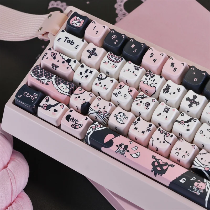 Teclas PBT Personalizadas 130 Teclas em Formato de Gato Siamês Fofo com Sublimação de Tinta Perfil MAO para Teclado Mecânico Gamer MX