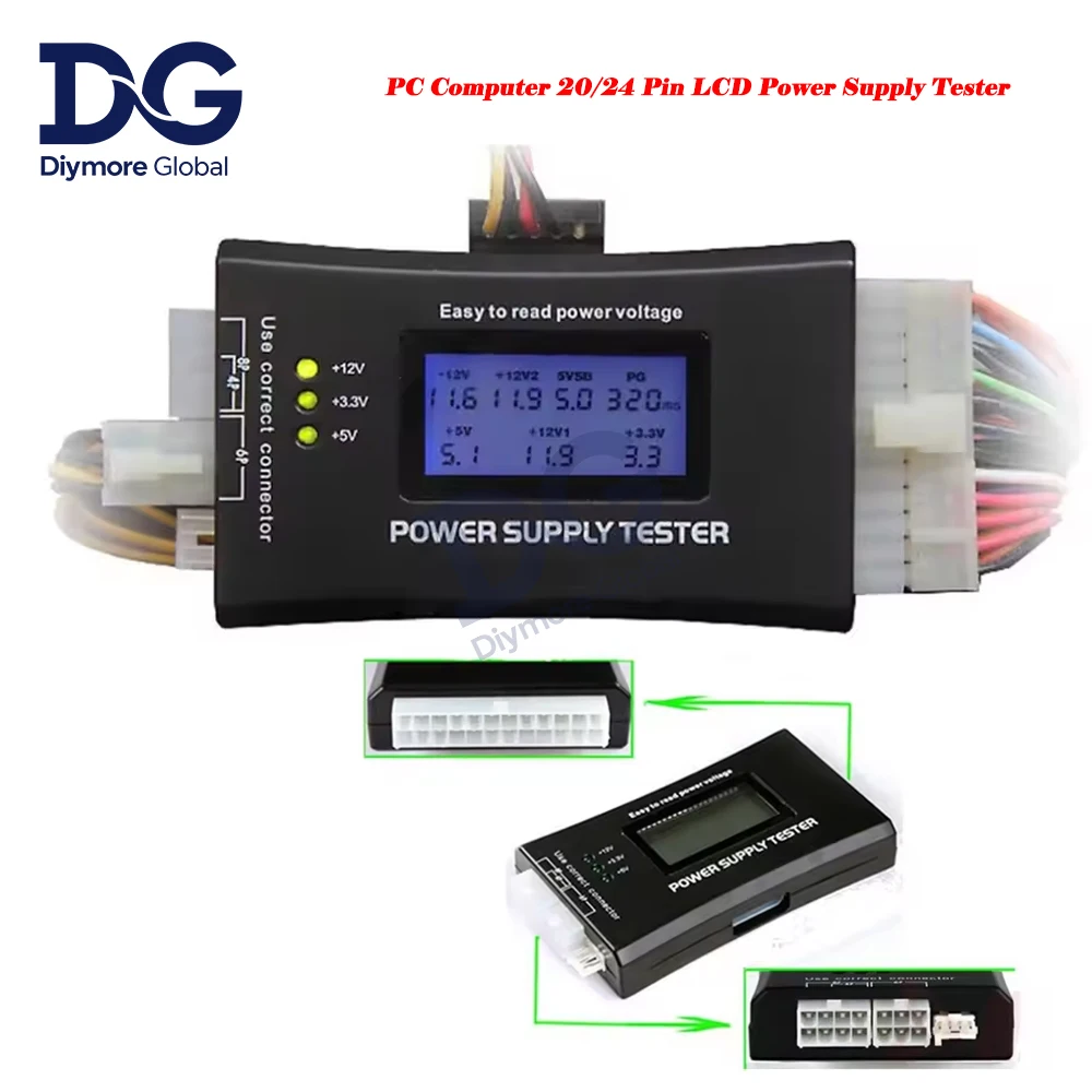 1pc display lcd computador 20/24 pinos lcd fonte de alimentação testador verificar atx fonte testador de medição de energia ferramenta testador diagnóstico