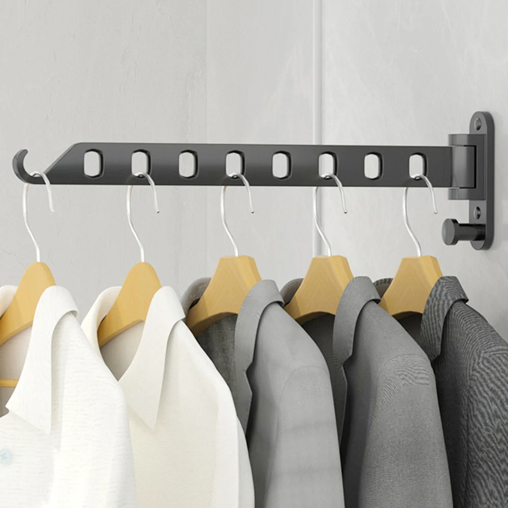 Montado na parede dobrável rack de secagem roupas loop cabide rack à prova vento secador de lavanderia retrátil invisível pendurado na parede organizadores