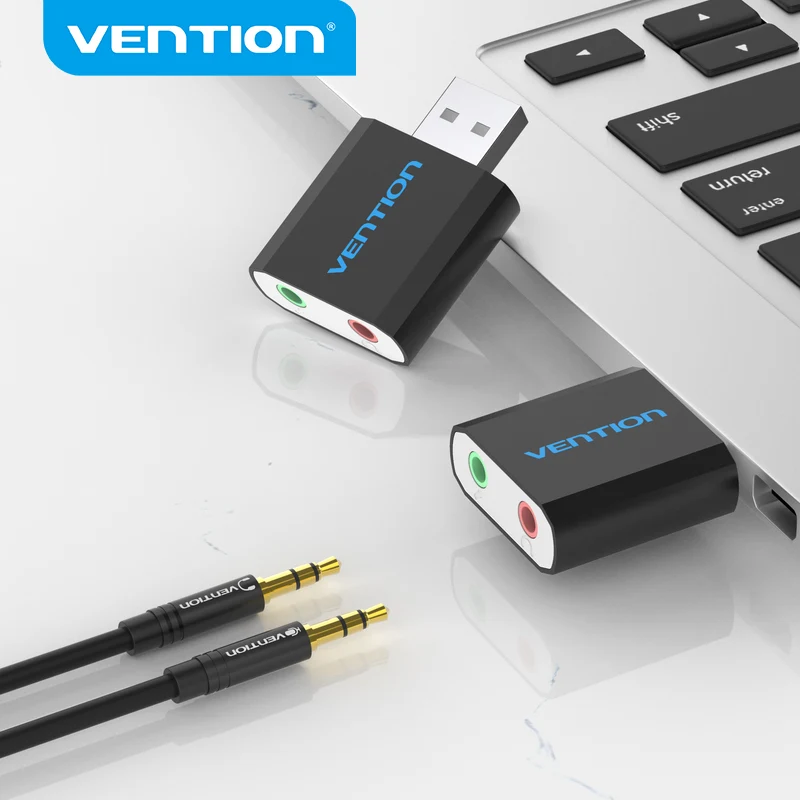 Placa de Som USB Vention, Interface de Áudio USB, Adaptador de Fone de Ouvido, Placa de Som para Microfone, Alto-falante, Laptop, PS4, Computador, Placa de Som Externa
