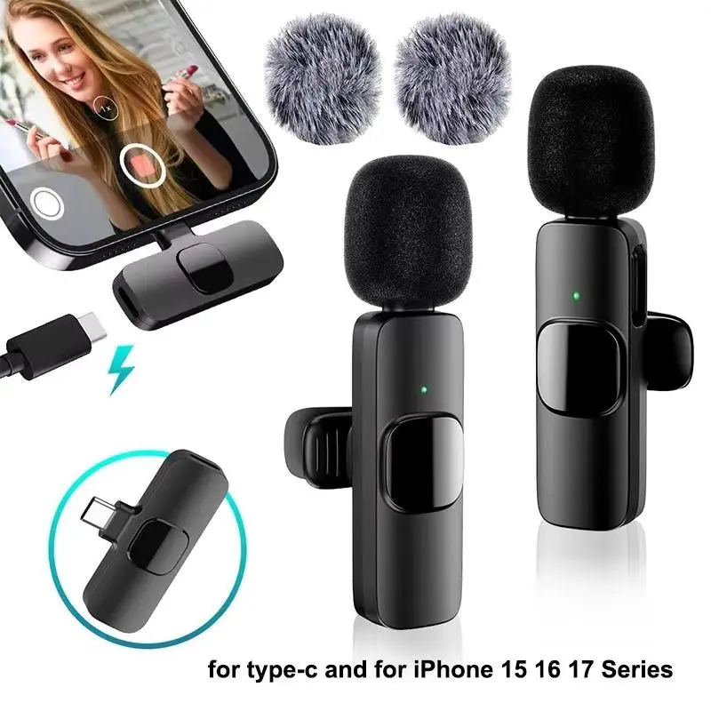Microfone Lavalier Sem Fio Mini USB-C com Redução de Ruído para iPhone e Android, Ideal para Transmissões ao Vivo e Entrevistas