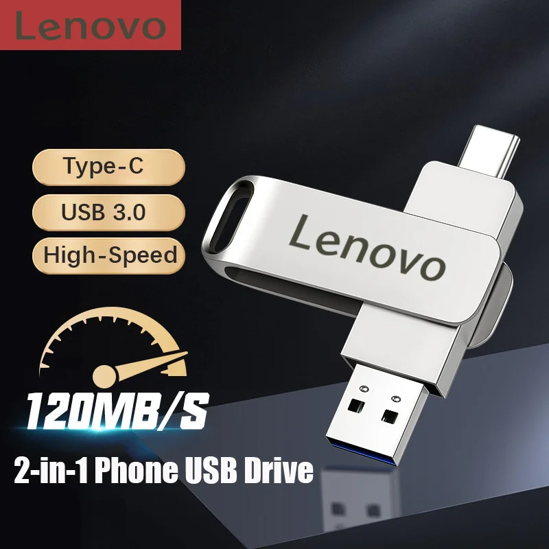 Pen Drive Lenovo 512GB 256GB 128GB 64GB 32GB Tipo C USB 3.0 Mini Pen Drive Dual C para Smartphones Android e PC
