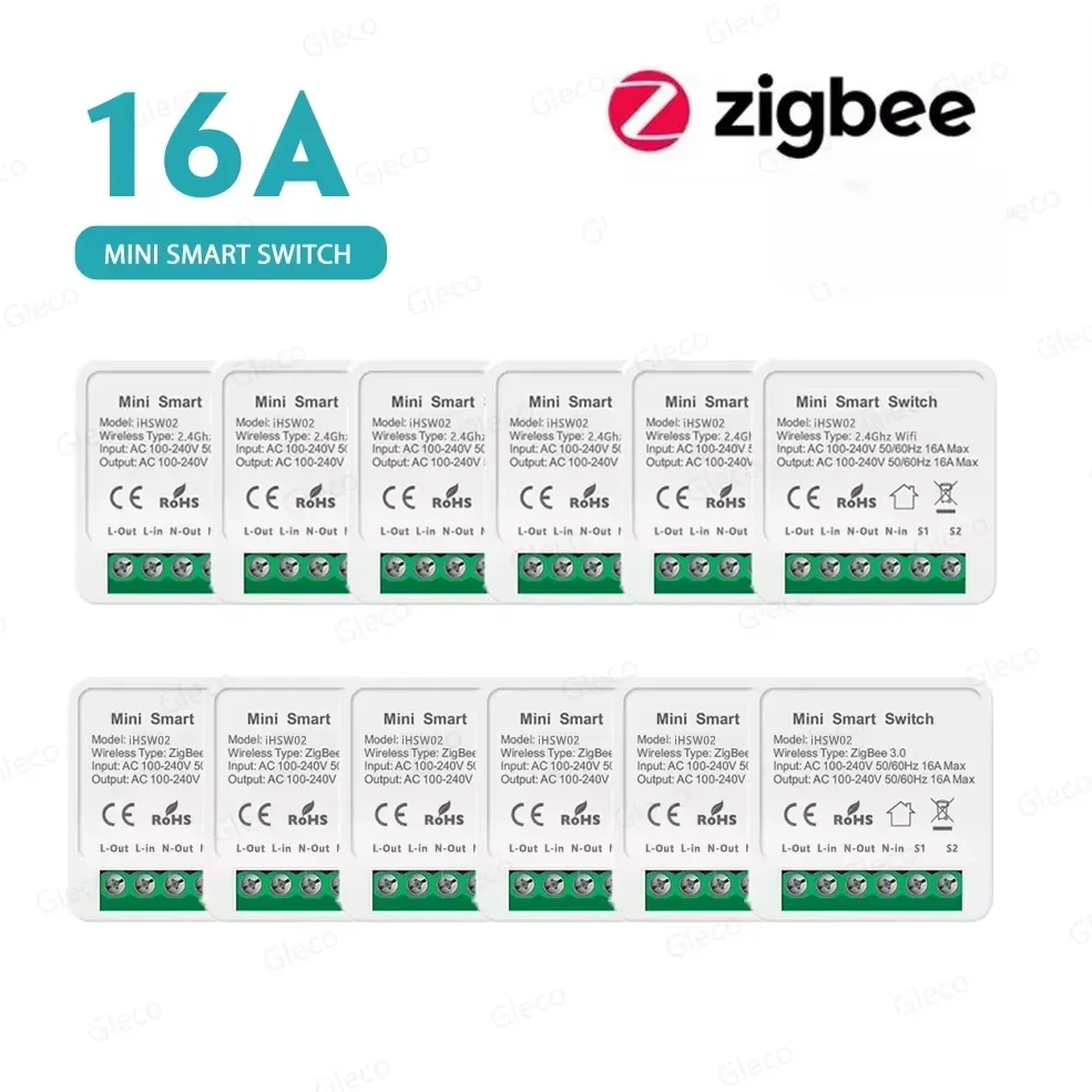Interruptor Inteligente Mini Zigbee 3.0 DIY de 2 Vias com Controle de 1/2 Canal para Automação Residencial, Compatível com Tuya, Alexa e Google Home