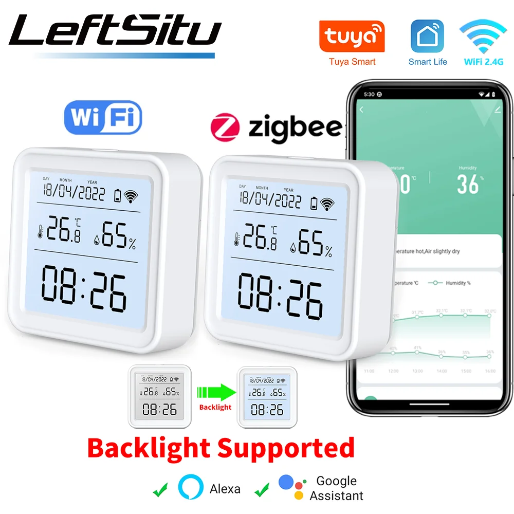 Tuya zigbee wifi sensor de umidade temperatura higrômetro termômetro detector vida inteligente controle remoto suporte alexa google casa