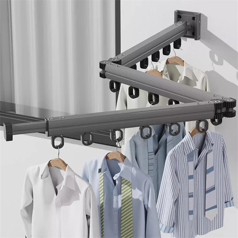 Cabide de roupas retrátil, rack de secagem dobrável de liga de alumínio, rack de secagem dobrável montado na parede, secador de roupas economizador de espaço