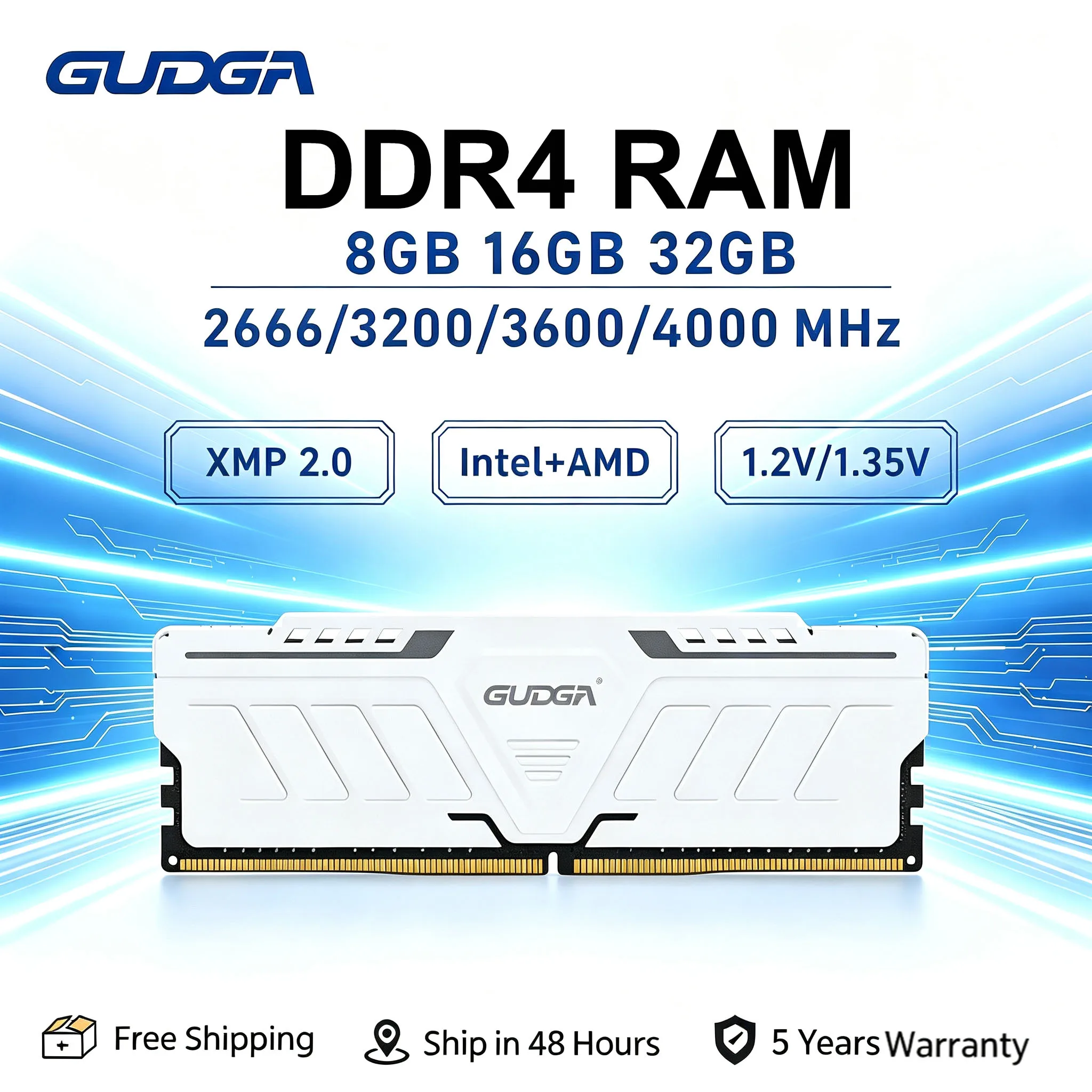 Memória GUDGA DDR4 16GB 8GB 32GB 2666MHz 3200MHz 3600MHz XMP2.0 288Pin DIMM para Desktop Nova Memória RAM com Dissipador de Calor