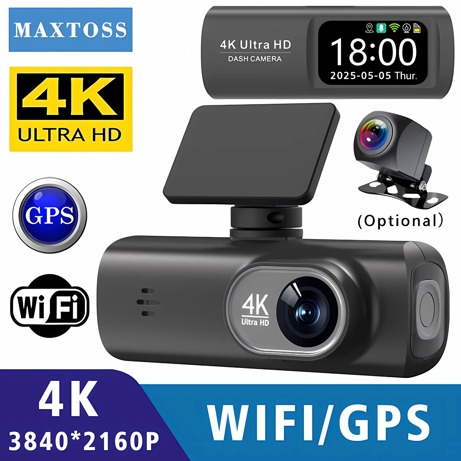 Dash cam 4k 3840*2160p gps wifi carro dvr frente e traseira lente dupla câmera do carro automático com visão noturna dashcam 24h monitor de estacionamento