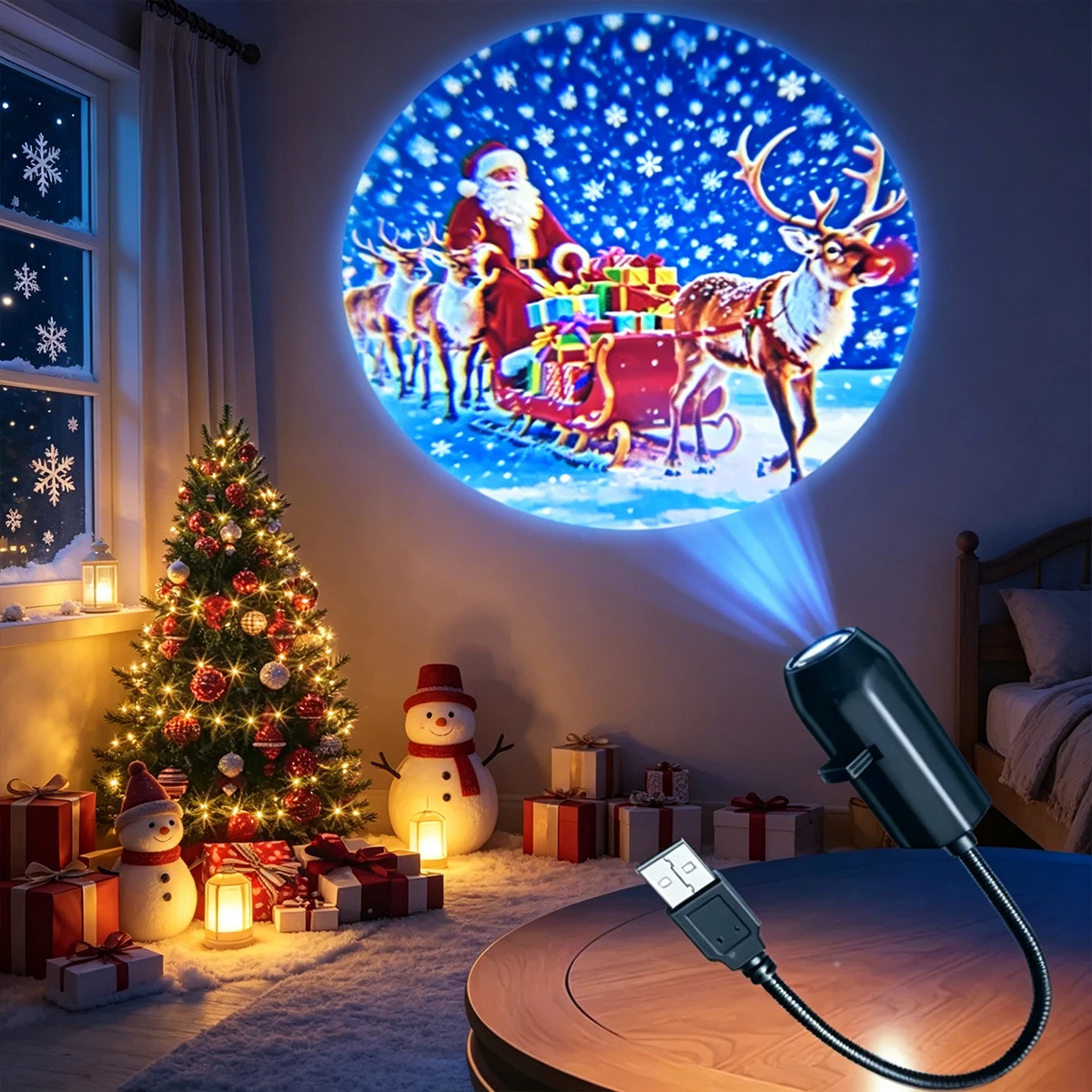 Luzes Projetoras de Natal Alimentadas por USB com Padrões de Papai Noel/Homem de Gengibre/Alce, Decoração de Festa Interna para o Natal