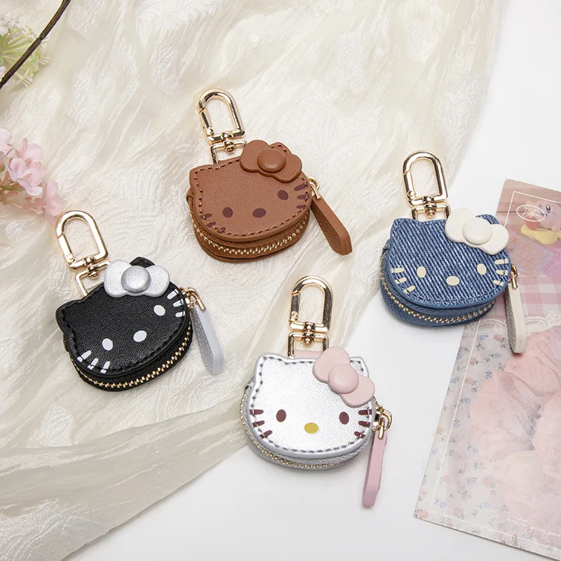 Carteira Mini de Couro PU com Zíper Hello Kitty Fofa de Desenho Animado, Chaveiro, Bolsa para Fone de Ouvido, Pequena Carteira e Acessório Charmoso para Mulheres