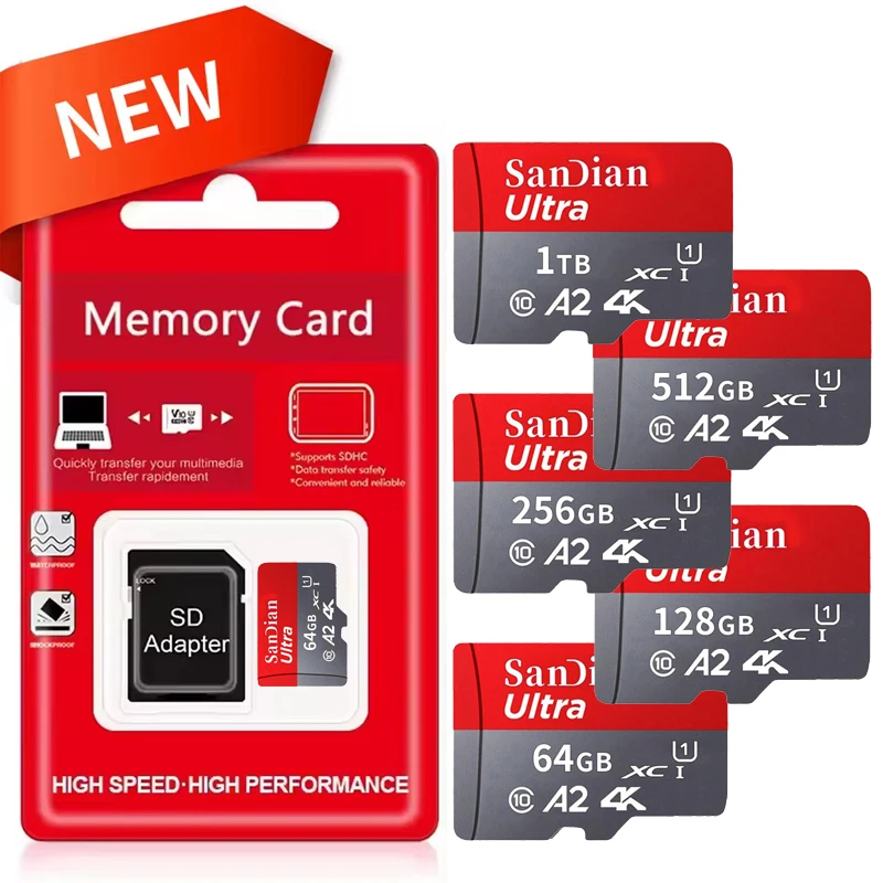 Cartão de memória Micro SD de alta velocidade, 1 TB, compatível com vídeo 4K Full HD, para telemóvel e câmaras de ação GoPro, disponível em 64 GB, 128 GB, 256 GB e 512 GB.