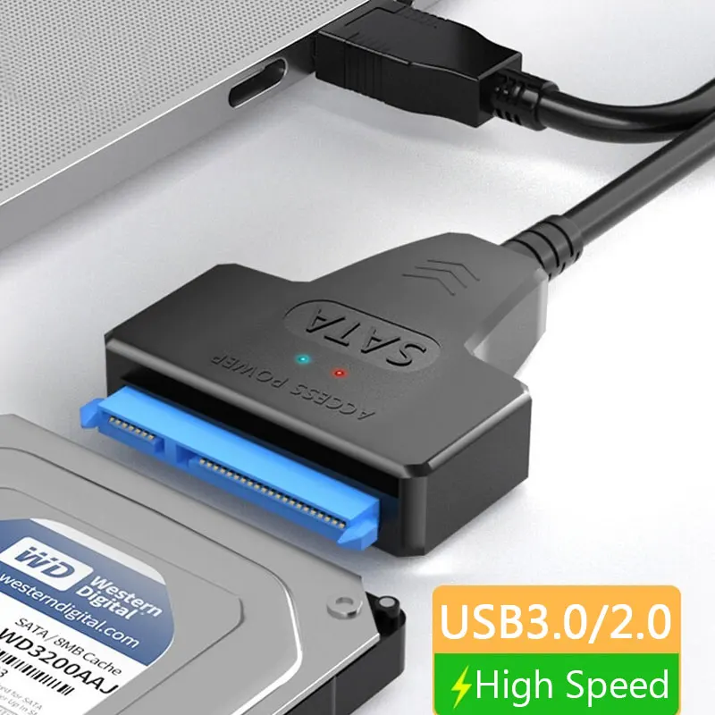 Cabo SATA para USB 3.0 / 2.0 de até 6 Gbps para disco rígido SSD externo de 2,5 polegadas SATA 3 Adaptador de 22 pinos USB 3.0 para cabo SATA III Cabo SATA para USB 3.0 / 2.0 de até 6 Gbps para disco rígido SSD externo de 2,5 polegadas SATA 3 Adaptador de 22 pinos USB 3.0 para cabo SATA III