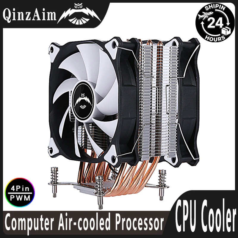 Cooler de Processador QiuzAim X79 X99 com Refrigeração a Ar, 4/6 Tubos de Calor, Ventoinha de 120mm, Instalação 4pin/PWM para LGA2011 2066 1200 1700 1851 115X I5 I7