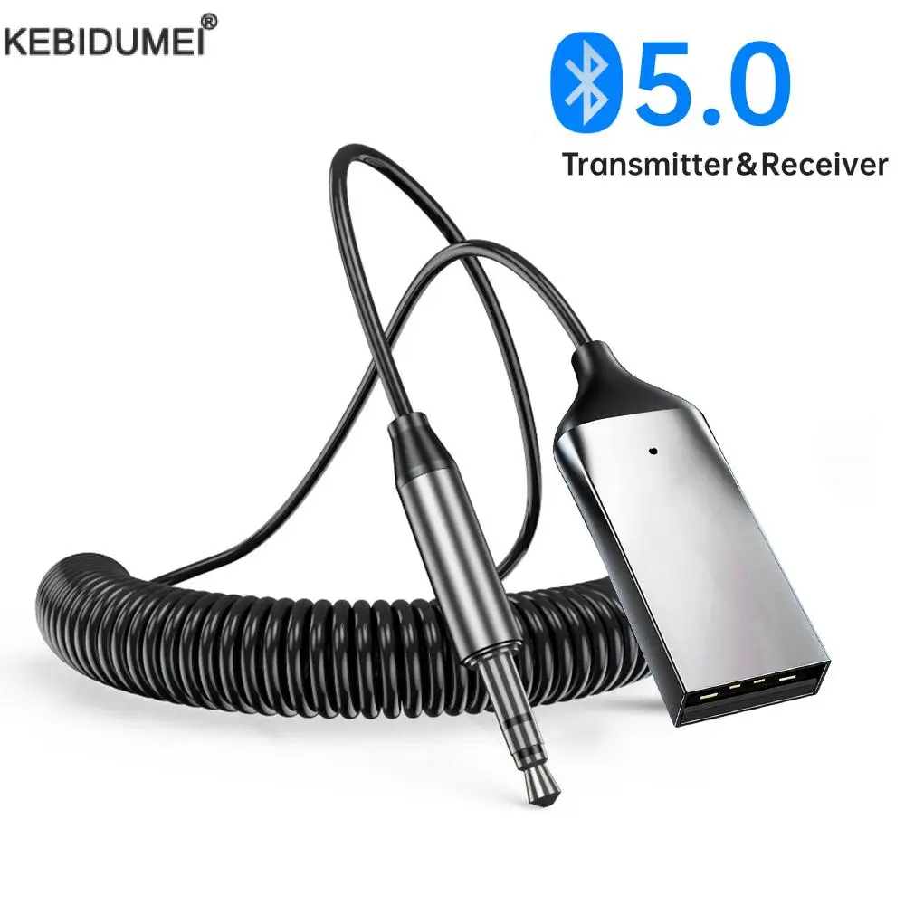 Aux para adaptador bluetooth 5.0 para carro, receptor bluetooth, kit USB para jack de 3,5mm com microfone embutido, 3,5mm