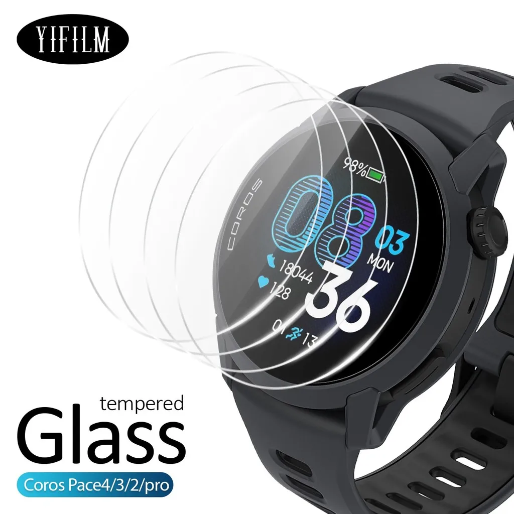 Vidro Transparente HD 2.5D para Smartwatch Coros Pace 2 4 3 PRO, Protetor de Tela de Vidro Temperado Ultrafino 9H Durável e Resistente a Riscos