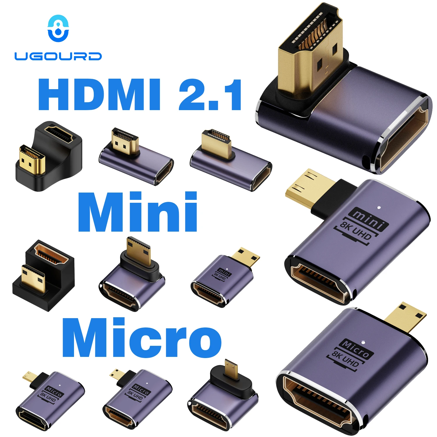 Ugourd hdmi2.1 cabo adaptador mini micro hdmi para hdmi 2.1 conversor 48gpbs 8k60hz 4k120hz para projetor hdtv ps4 ps5 computador portátil
