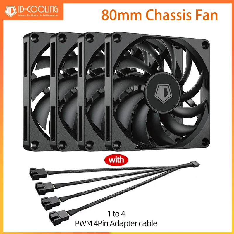 1-10 pces ID-COOLING NO-8010-PWM 80mm ventilador ultra-fino temperatura controlada caso do computador ventilador pwm 10mm de espessura ventiladores caso do pc
