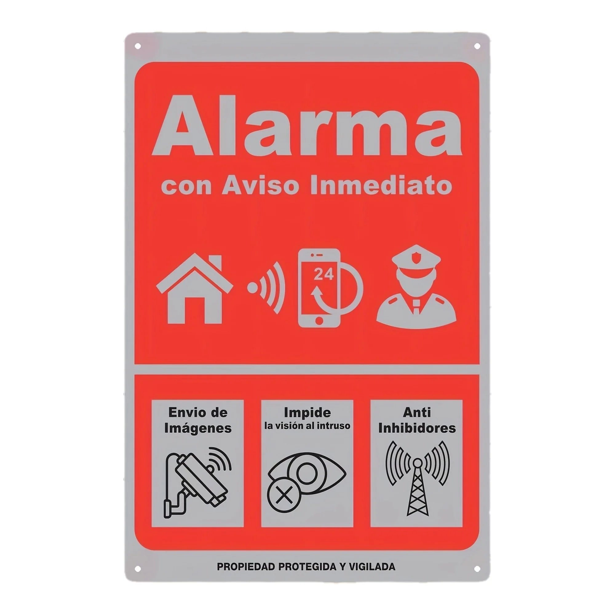 Placa de Metal HD com Sinal de Advertência de Segurança Doméstica, Alarme 24H em Espanhol, Vigilância por Vídeo, Decoração de Parede Retrô para Casa, Negócio e Garagem