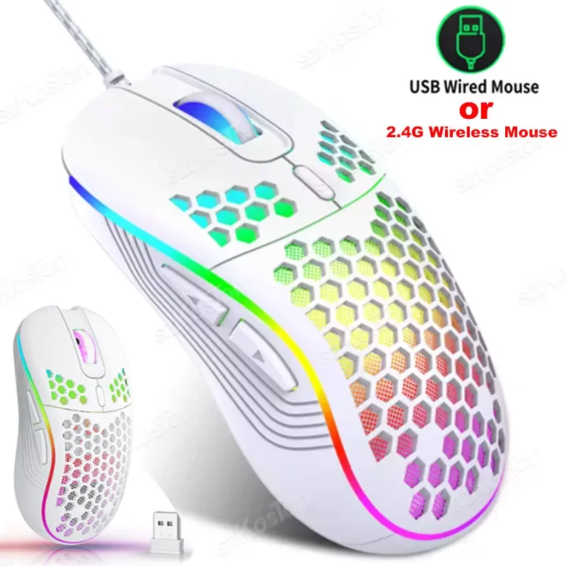 Rato de jogos com fio, design em favo de mel, retroiluminação RGB, DPI ajustável até 7200, design ergonómico, rato USB para computador, compatível com Windows PC e portáteis, ideal para jogadores.