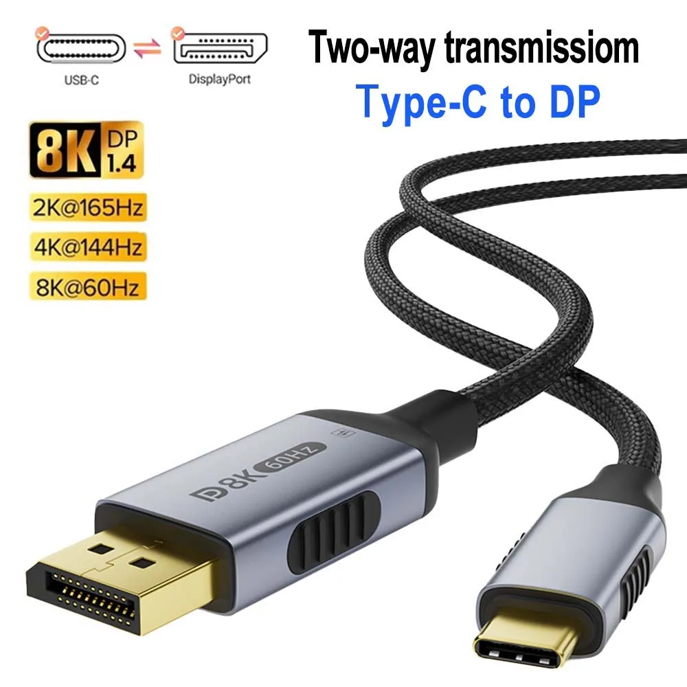 Cabo Tipo-C para DisplayPort 8K Bidirecional/Unidirecional 8K@60Hz 4K@120Hz para Conexão de PC Gamer, Laptop e Monitor