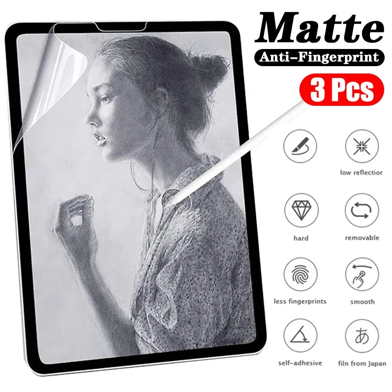 Como papel protetor de tela filme fosco pet pintura escrever para ipad 10 2022 9 8 7 ar 5 4 3 mini 6 5 4 pro 12.9 11 10.9 10.5 10.2