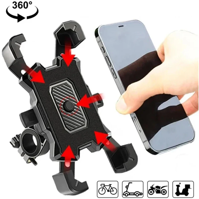 360 ° Suporte giratório para telefone de bicicleta, suporte universal para guidão, à prova de choque, compatível com smartphones de 4 a 7 polegadas