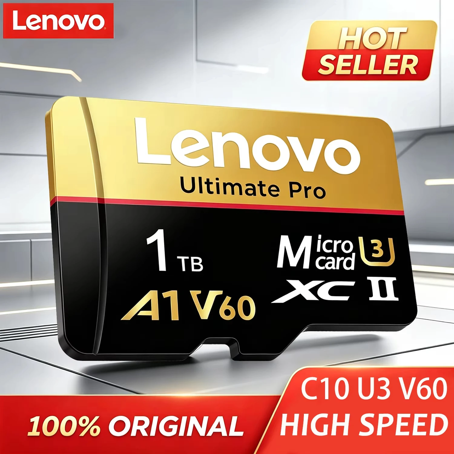 Cartão Micro SD Original Lenovo 128GB UHS-I A1 V60 para Smartphone, Câmera, Drone e Gravação de Vídeo 4K