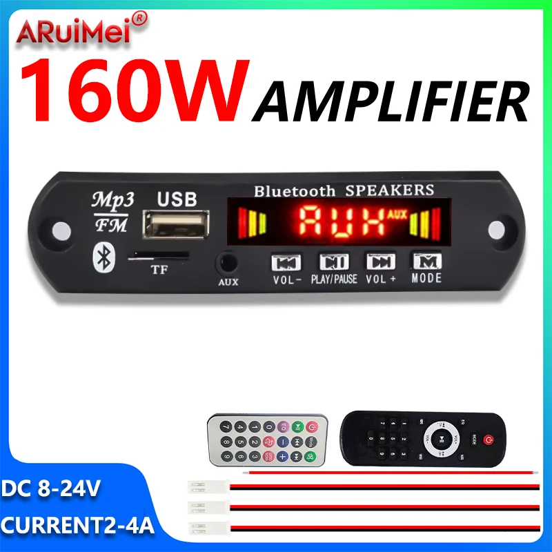 160w amplificador bluetooth 5.1 mp3 placa decodificadora 2*80w leitor de áudio 12v diy mp3 player carro módulo de rádio fm tf usb microfone gravação chamada