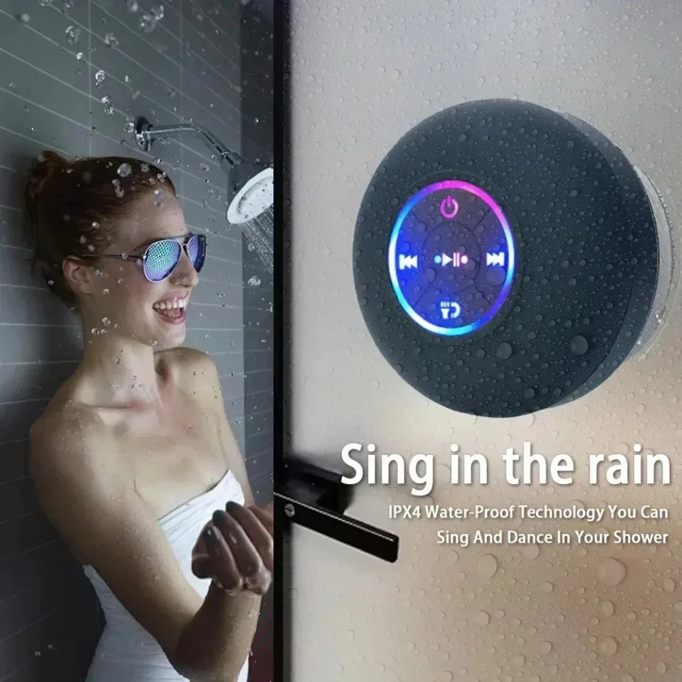 Caixa de som portátil sem fio, bluetooth, vibração, áudio estéreo, alto-falante, subwoofer, rádio, para banheiro, acampamento, atividades ao ar livre