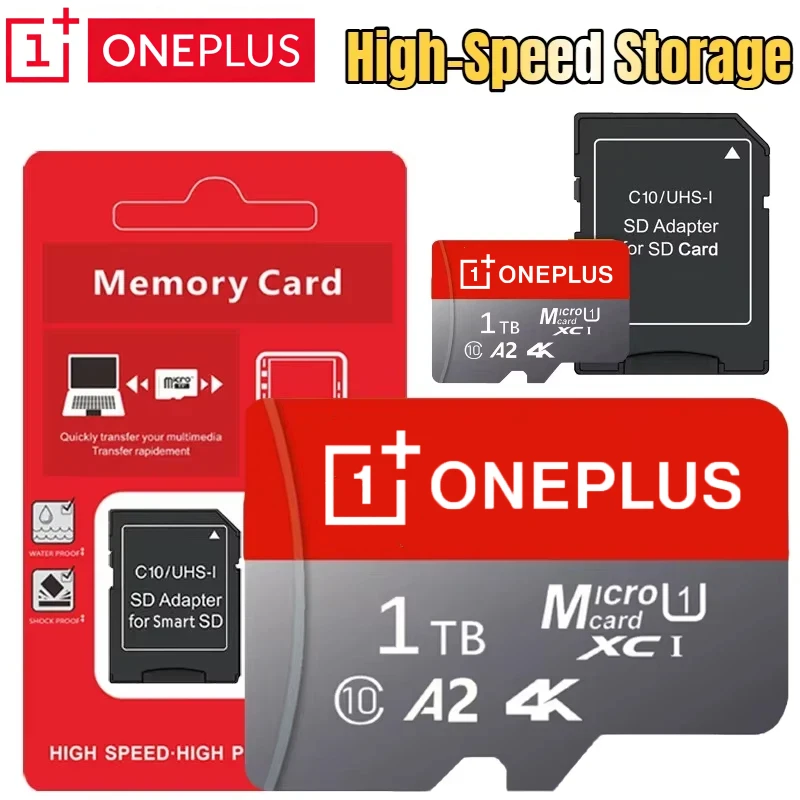 Cartão de memória OnePlus de 1 TB, cartão Micro SD, classe 10, alta velocidade, desempenho estável, cartão de memória SD para telemóveis/câmaras digitais/leitores de MP3.