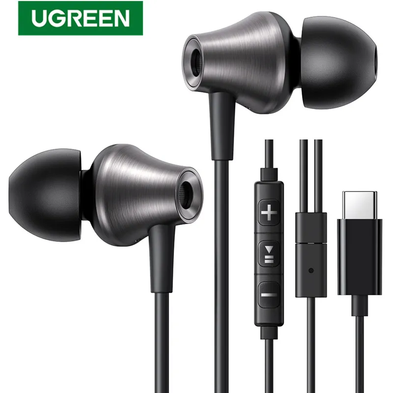 UGREEN Fones de ouvido com fio USB tipo C de 3,5 mm com microfone, fones de ouvido com fio intra-auriculares estéreo HiFi, para a maioria com entrada de 3,5 mm