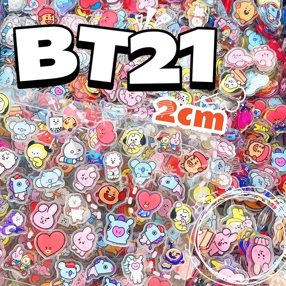 100 Peças de Placas Acrílicas Mini BT21 de 1/2cm para Decorações DIY, Ímãs de Geladeira, Materiais para Capas de Celular, Presentes e Brinquedos de Anime e Desenhos Animados