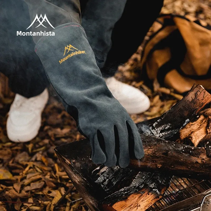 Mountainhiker luvas de acampamento ao ar livre couro isolado resistente ao calor luvas de alta temperatura resistente cozinha microondas churrasco