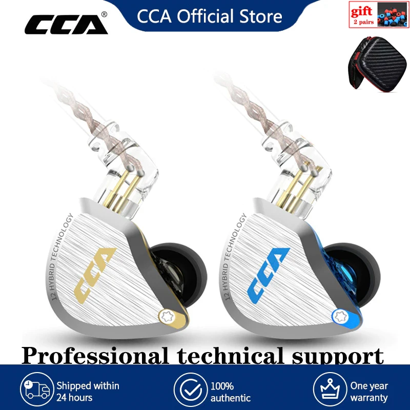CCA-C12 Híbrido Pendurado In Ear Headset, Fone de ouvido com cancelamento de ruído, Fones com fio, 12 Drivers Unit, HiFi DJ Monitor, Gamer PC, 5BA + 1DD