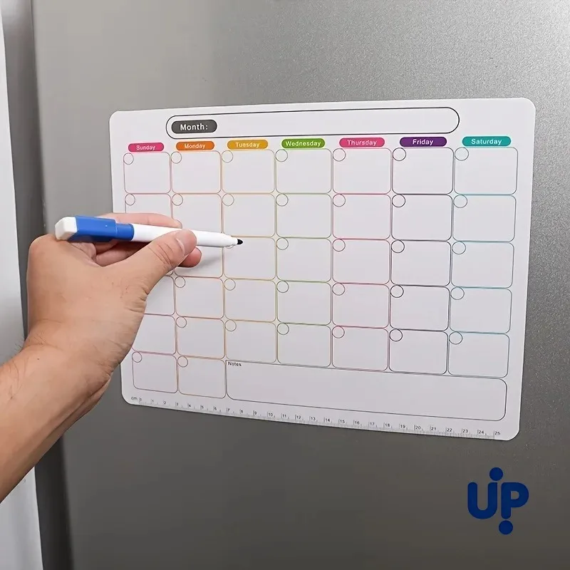 Um ímã de geladeira, planejador mensal e semanal, adesivo de calendário magnético, quadro de mensagens macio.