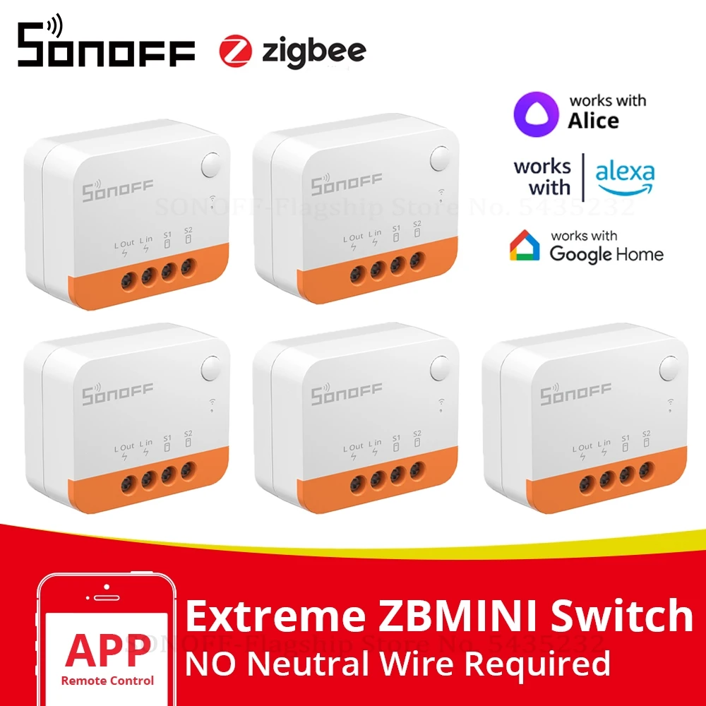 Sonoff-interruptor inteligente para automação residencial, 1/3/5pcs, itead, zigbee, controle de 2 vias, sem necessidade de fio neutro, diy sonoff sem neutro automação residencial sonoff interruptor inteligente kits de
