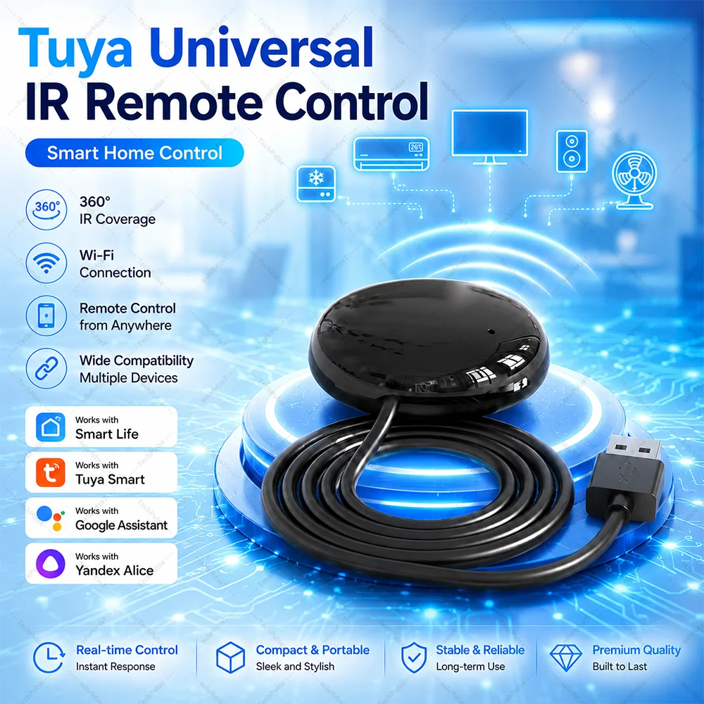 Controle Remoto IR WiFi Tuya para Casa Inteligente, Compatível com Ar Condicionado e TV, Funciona com Yandex Smart Life e Alexa