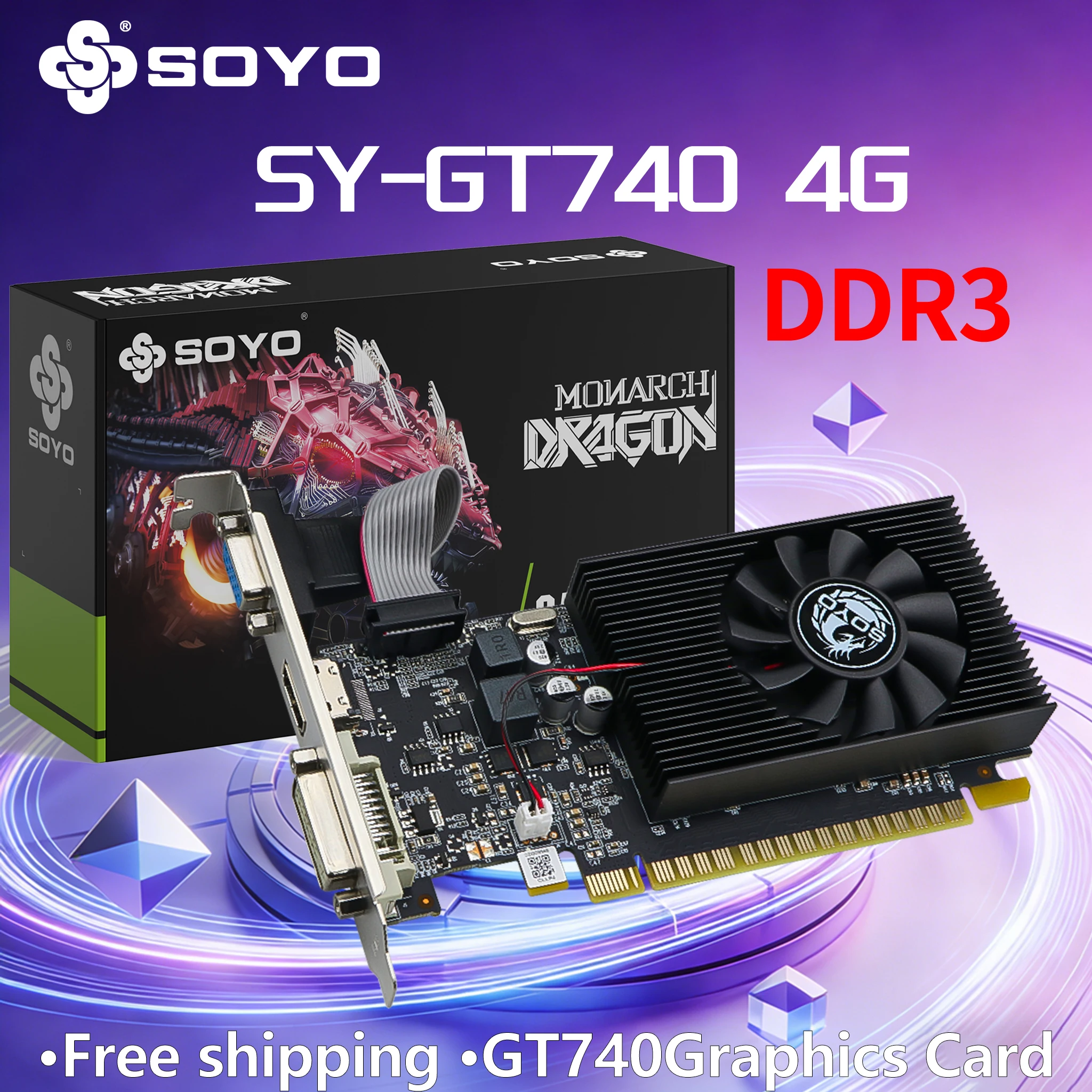 Placas de Vídeo SOYO NVIDIA GT740 4G GDDR3 128bit, Placa de Vídeo PCIE3.0x16 HDMI+VGA+DVI para Componentes de Computador de Jogos de Mesa 28nm Placas de Vídeo SOYO NVIDIA GT740 4G GDDR3 128bit, Placa de Vídeo PCIE3.0x16 HDMI+VGA+DVI para Componentes de Computador de Jogos de Mesa 28nm