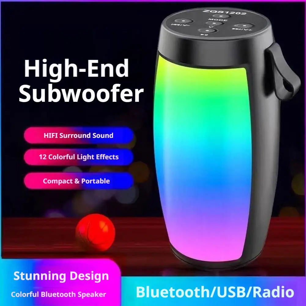 Caixa de Som Bluetooth Portátil com Luzes LED RGB, Subwoofer, Caixa de Som Sem Fio, Graves Potentes, Reprodutor de Música MP3 para Festas