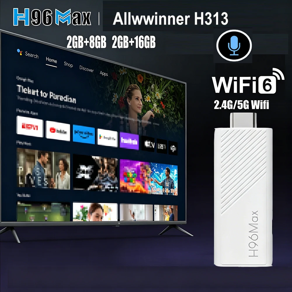 H96 MAX Android TV Stick Allwinner H313 com 2.4G Wifi 5G Wifi6 Marca Dupla 8GB 16GB 4K 3D HDR Goole Voz Remoto DC 5V 2A H96 MAX Android TV Stick Allwinner H313 com 2.4G Wifi 5G Wifi6 Marca Dupla 8GB 16GB 4K 3D HDR Goole Voz Remoto DC 5V 2A