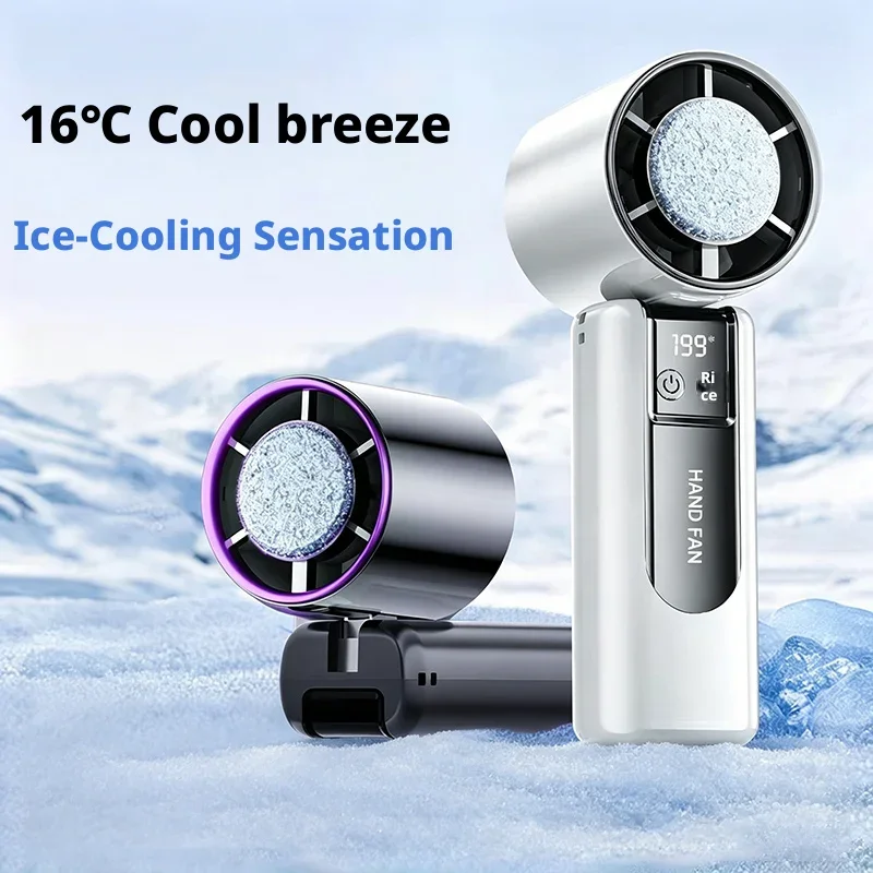 Ventilador Portátil Turbo com Sensação de Gelo Semicondutor, Mini Arrefecedor de Ar com 199 Níveis de Velocidade Variável para Uso Externo